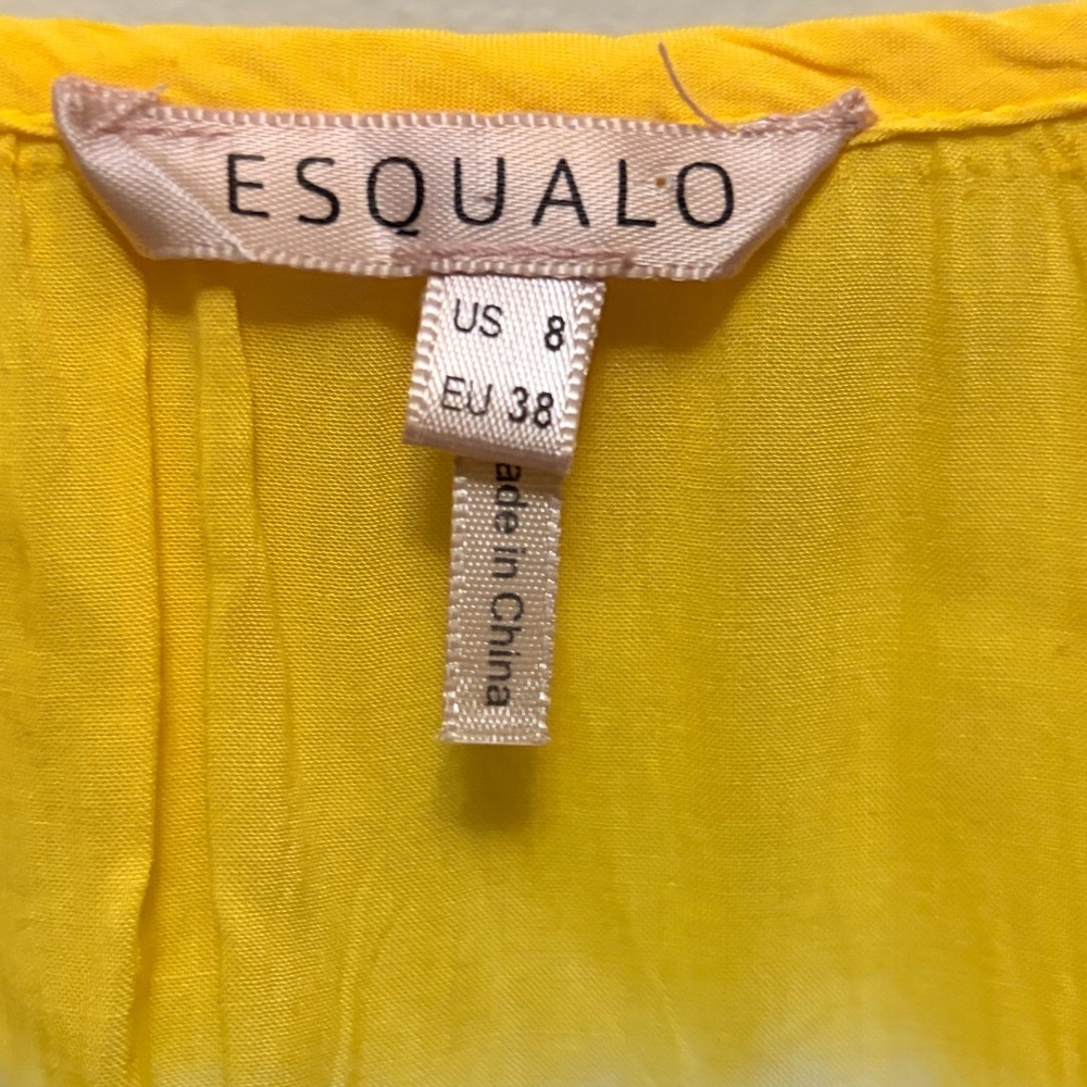 ESQUALO Viscose Yellow Tie-Dye Balloon Sleeve Boho Blouse - Picture 2 of 10
